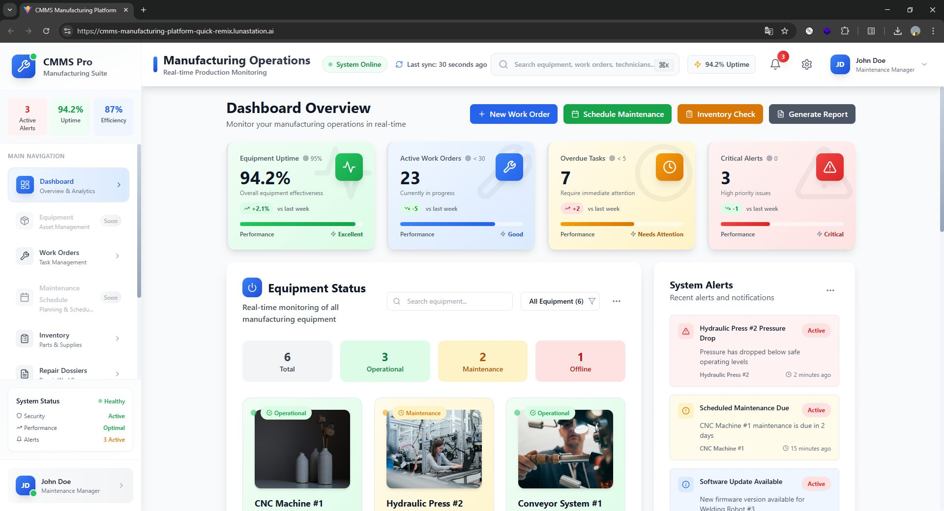 CMMS screenshot